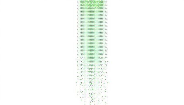 Vertical column of green digital data grid dispersing on a white background with data stream matrix code binary code vertical design dispersing particles graphic resource technology concept