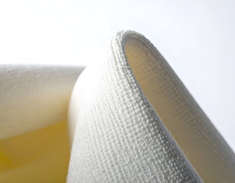 Macro detail of white textured textile edge.