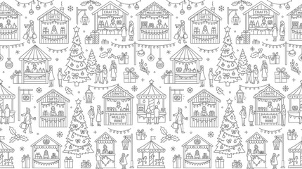 Naklejka premium Hand-Drawn Christmas Market Pattern