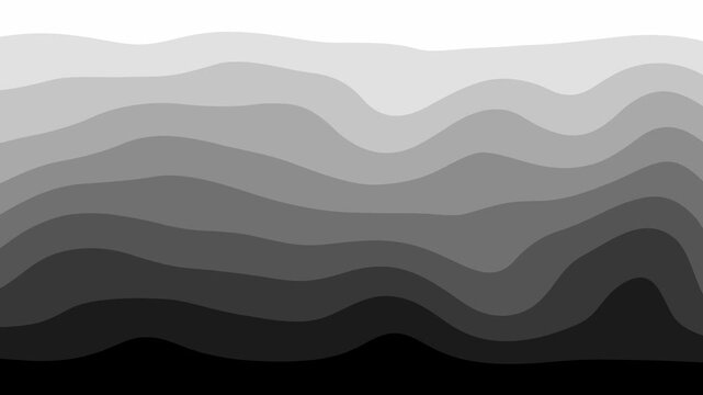 Abstract Grayscale Flowing Wave Layers Animation Background with Smooth Wavy Curves, Gray to black Gradient, Minimal Modern Motion and Seamless Fluid Design