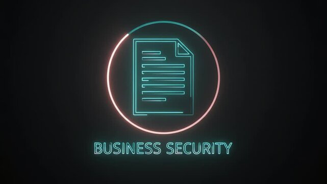 Neon glowing document folder icon on dark background