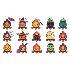 Obraz premium Cute Halloween Themed Fireplace Gnome Characters.