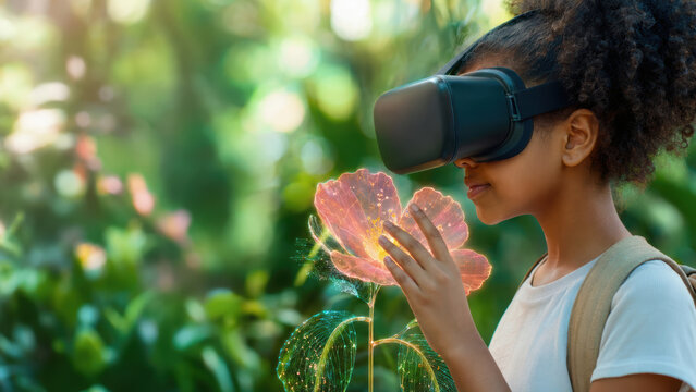 Virtual field trips allow children to explore nature with immersive technology and interactive learning in vibrant outdoor environment
