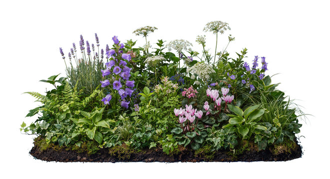 Colorful flower garden on a transparent background