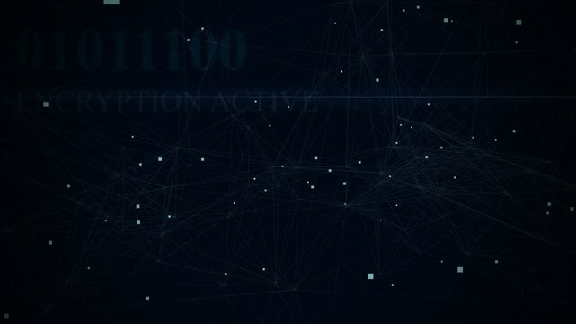 Abstract digital network plexus background with glowing blue light nodes and line connections, wide angle high tech graphic for cybersecurity, cloud server, big data and artificial intelligence.