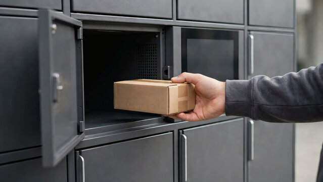Hand placing parcel into locker