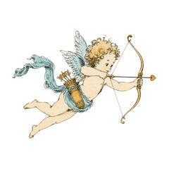 Fototapeta premium Cherubic white baby boy angel archer PNG transparent background
