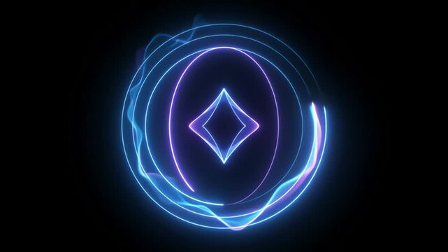 Bright blue glowing circle with light trails on dark background