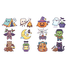 Fototapeta premium Halloween Themed Cartoon Characters Illustration Set.