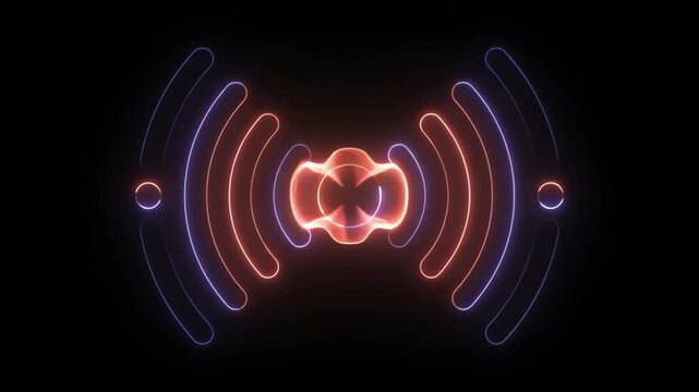 Neon glowing circular light with inner ring in dark space