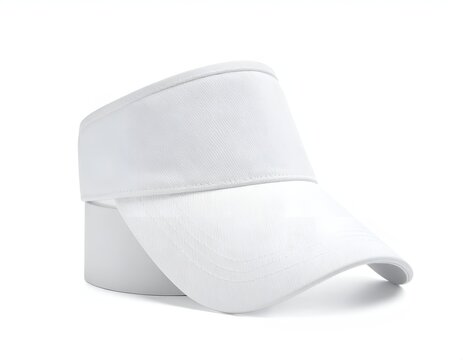 Side profile of white athletic sun visor cap.