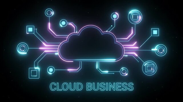 Modern glowing cloud business network illustration with circuit connections