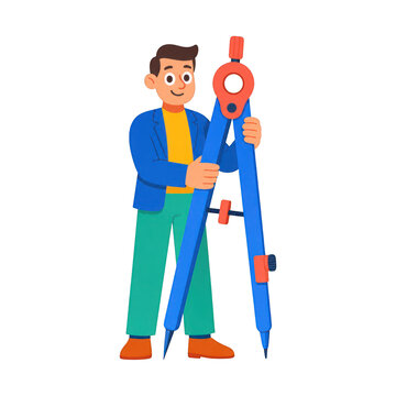 PNG Young man with compass, engineer, draftman, compass tool