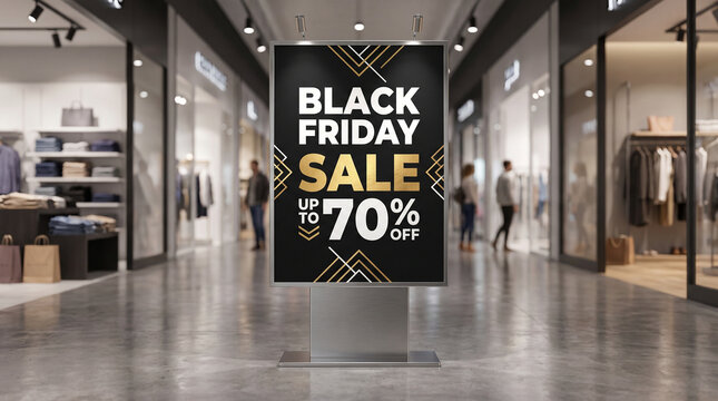 Black Friday sale poster with discount information in a retail store  