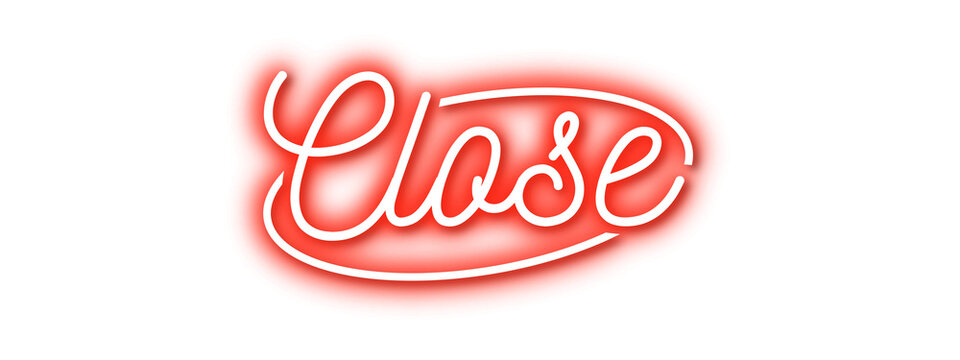 A bright red neon sign featuring the word close in a handwritten script font transparent background