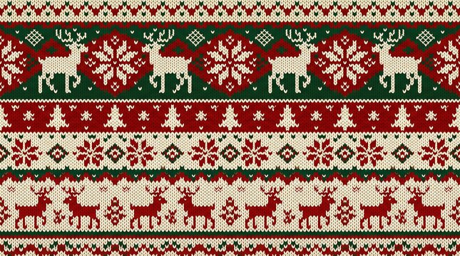 Fair Isle Christmas knitting pattern with reindeer and snowflake motifs for holiday design
