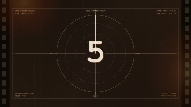 Retro Film Countdown Leader with SMPTE Universal Academy Markings