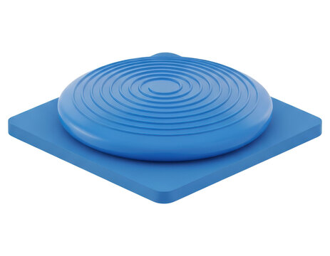 Blue fitness balance disc on square base isolated transparent background