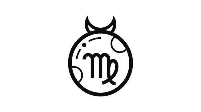 Virgo zodiac sign symbol in circular planetary frame.
