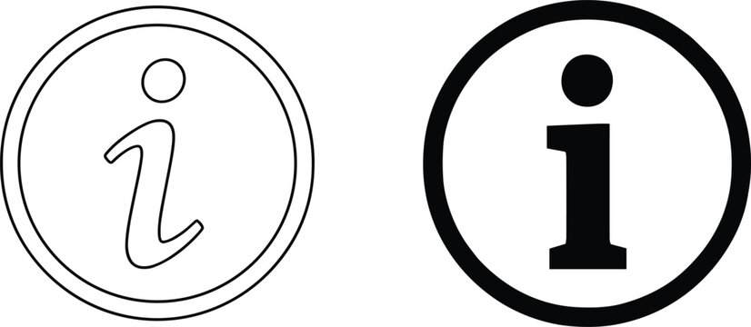 Information icons i symbols in outlined and bold circular designs isolated on white background vector illustration set