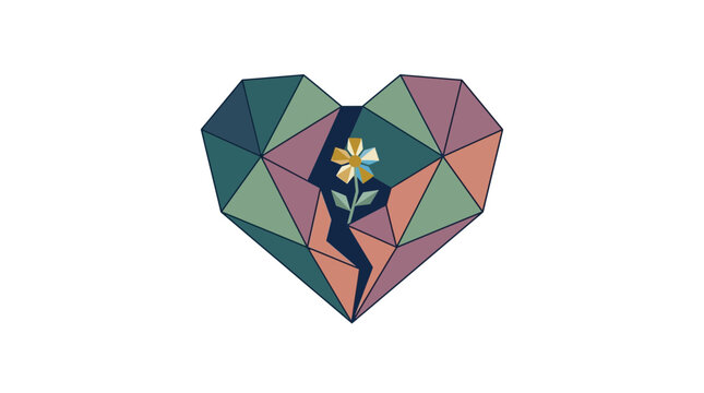 Geometric Broken Heart Illustration With A Small Flower