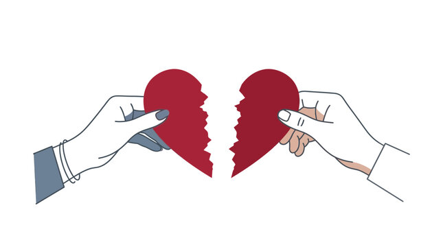 Hands Holding Two Halves of a Broken Red Heart