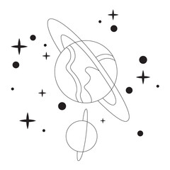 Saturn Planet with Rings, Stars, and Orbit Line Art Space Vector Illustration in AI EPS SVG PNG © Md