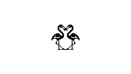 Fototapeta premium Pixel art flamingos forming heart silhouette.