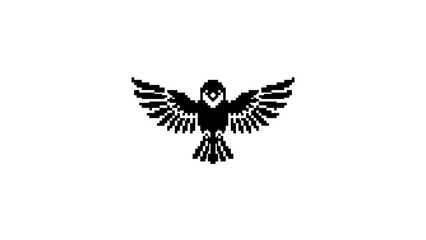 Fototapeta premium Pixel art flying bird icon.