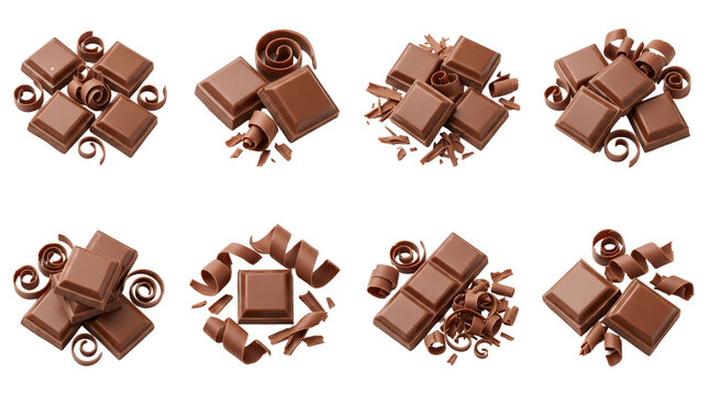 Chocolate Bar Pieces and Curls Isolated