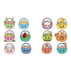 Fototapeta premium Cute Animal Characters in Colorful Picnic Baskets.