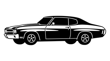 Naklejka premium Classic vintage muscle car silhouette side view.