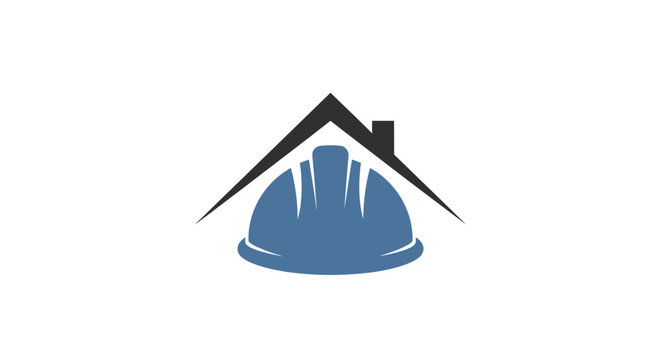 A simple graphic icon showing a protective hard hat under a house roof symbol