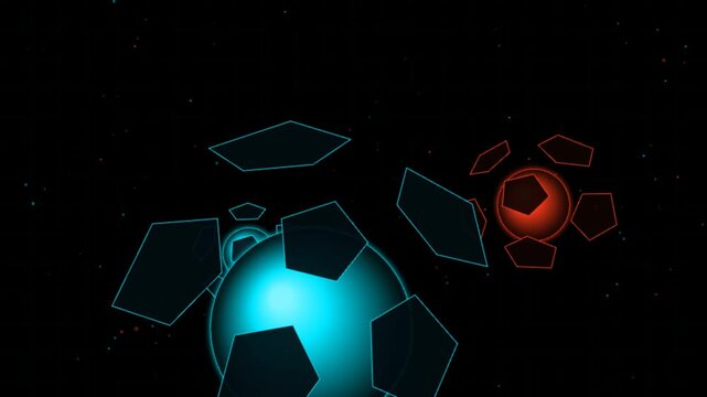 Orbiting Geodesic Neon Spheres with Crimson Trails Loop Background