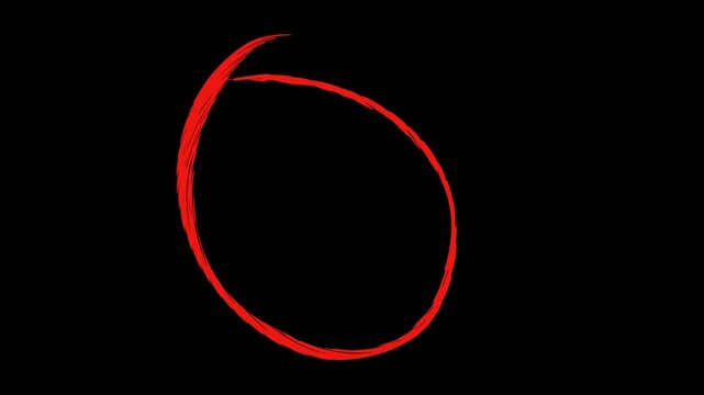 Red circle animation featuring thin hand drawn stroke