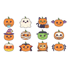 Obraz premium Halloween Cartoon Characters Illustration Set.