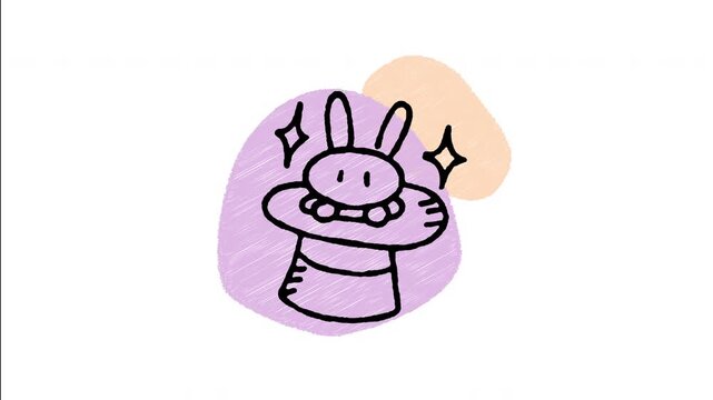 An animated hand drawn magician hat icon with a bunny rabbit popping out. Great for circus shows, illusion tricks, and mystery entertainment.