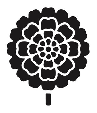 Minimalist marigold flower head silhouette vector graphic element