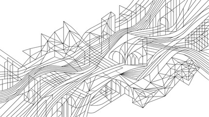 Naklejka premium Abstract geometric wireframe terrain with linear mountain peaks