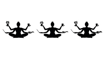 Obraz premium Silhouette of a woman in warrior yoga pose vector illustration isolated on background.