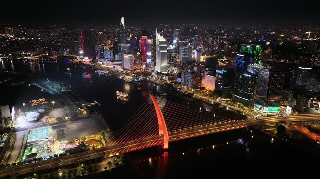 Aerial view of the skyline and nightscape of Ho Chi Minh City, Vietnam