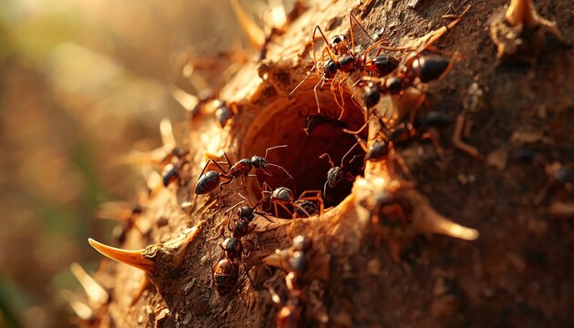 Acacia Ants Defending Thorn Tree From Herbivores in African Ecosystem