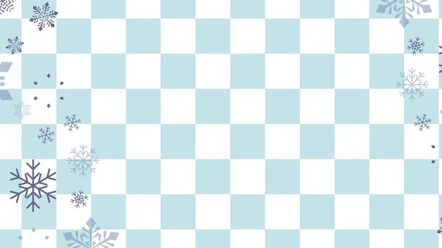 Blue Checkered Pattern with Snowflakes 4K