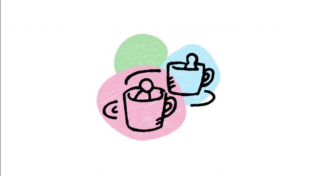 An animated hand-drawn spinning teacup ride icon. Perfect for theme park attractions, children play areas, carnival rides, and fun event graphics.