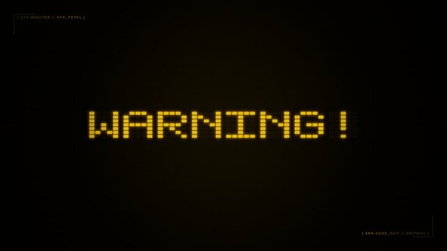 A vintage computer display glowing brightly in the dark featuring an amber pixelated warning text message across the monitor screen indicating system errors during software operations