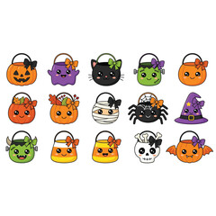 Obraz premium Halloween Themed Animal Characters Carrying Pumpkin Bags.