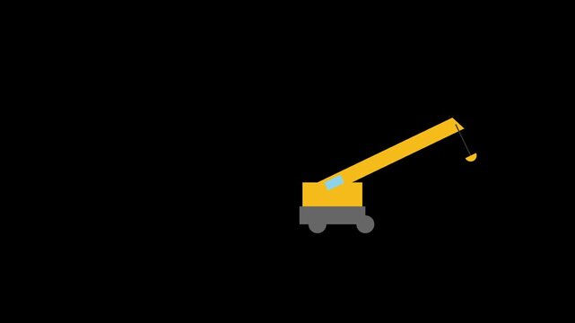 A simple yellow construction crane icon illustration on a black background 4K Motion Video