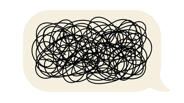 Abstract tangled scribble in black over a light beige rounded background.