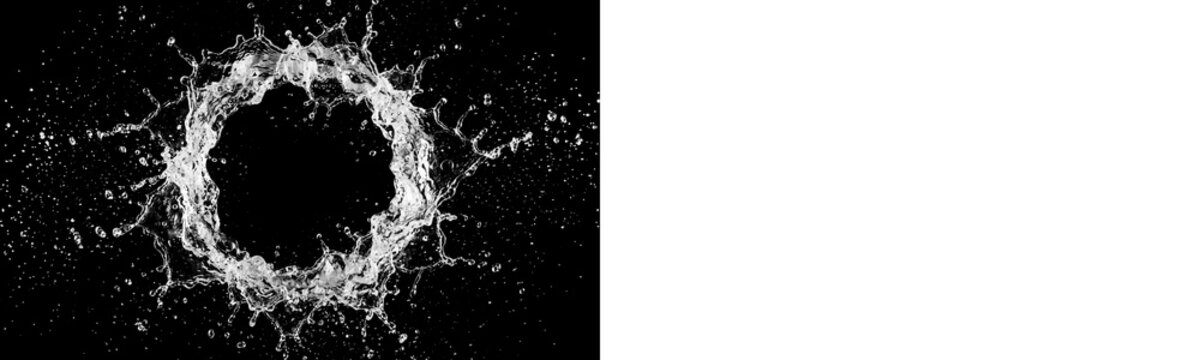 Circular water splash isolated on black background isolated on transparent background