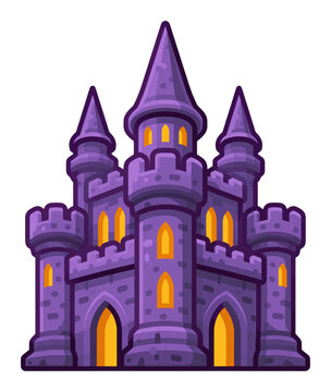 PNG Cartoon purple fantasy castle illustration with glowing windows